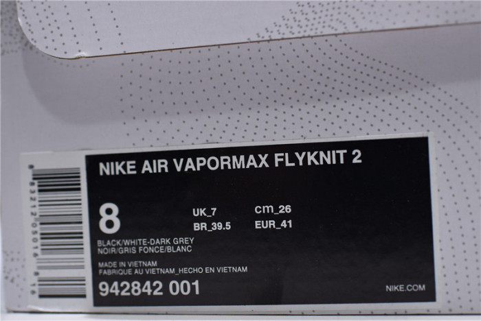 nike air vapormax flyknit 2.0 running sneakers black/grey 942842-001