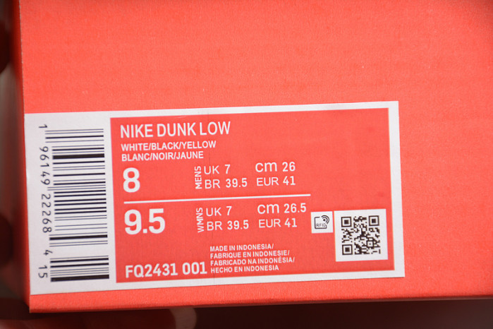 nike dunk low black yellow white fq2431-001